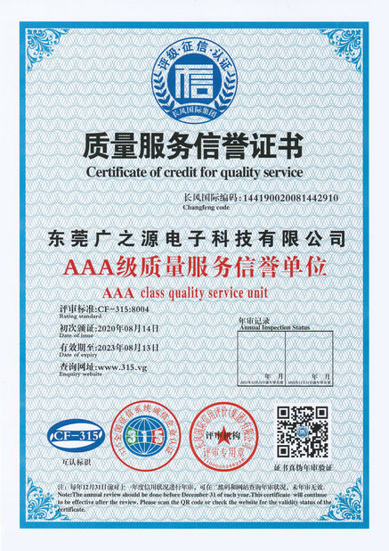 Китай Guangyuan Technology (HK) Electronics Co., Ltd. Сертификаты